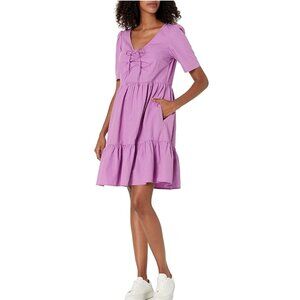 Levi's Purple Puff Sleeve V-Neck Tiered Cotton Dress Size Large